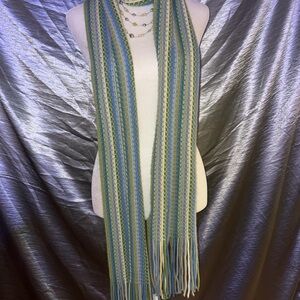 90’s blue and green striped fringe scarf